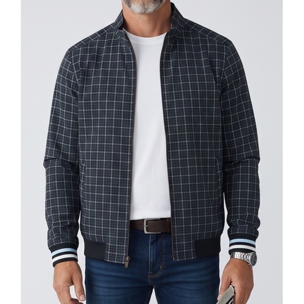 RHONE Dune Golf Jacket Mens M Navy Windowpane Check Performance 102182 NEW